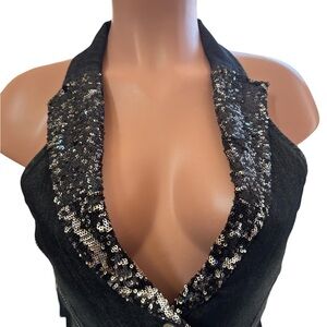 Black Sequin Halter Vest